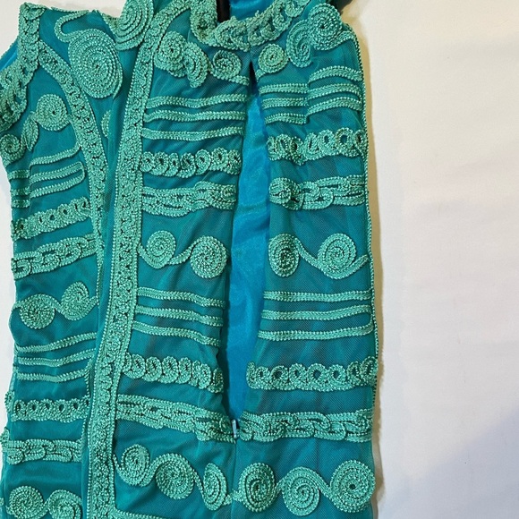 T & W Designs Womens Size L Green Soutache Mesh Overlay Sleeveless Dress - Picture 6 of 13